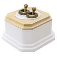 Выключатель тумблерный 4-х позиционный для наружного монтажа проходной белый/дуб некрашеный/фигурный